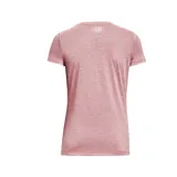 Remera Under Armour Tech para mujer, color coral con textura jaspeada y logo en el pecho.