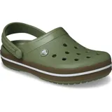 Zuecos Crocs modelo Crocband Clog Gum, color negro con banda lateral en tono caramelo y línea blanca. Diseño con orificios de ventilación, tira trasera pivotante y suela cómoda de espuma Croslite.