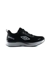 Championes de running Umbro modelo Arlow, color negro con suela gris y detalles plateados.