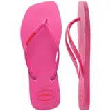 Ojotas Havaianas modelo Slim Square con puntera cuadrada, color azul claro, con tiras finas y logo de la marca en relieve.