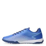 Championes de fútbol 5 Topper modelo Stingray III Mach, color azul con detalles en blanco y azul oscuro. Presentan un diseño texturizado con cordones y suela con tapones bajos para césped sintético.