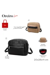 Bandolera Las Oreiro de diseño acolchado con textura combinada, cierre principal y bolsillo frontal con cierre metálico. Incluye correa ajustable y extraíble.