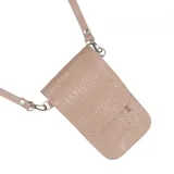 Bandolera tipo portacelular color amarillo pastel, con porta documentos incorporado y correa regulable.