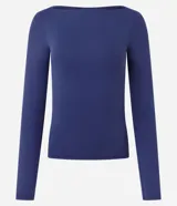 Blusa de manga larga con escote canoa, confeccionada en tejido de poliamida con elastano, de corte regular y diseño liso.