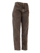 Pantalón de jean gris de corte mom, tiro alto y corte holgado.