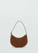 Bolso marrón de piel bovina con estampado Mangologo, asa de hombro ajustable con hebillas y cierre de cremallera.