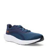 Championes de running Under Armour modelo Ascend, color azul con detalles en naranja y suela blanca. Confeccionados en tejido de malla transpirable con refuerzos sintéticos y logo de la marca en el lateral.