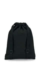 Mochila JanSport Draw Sack azul marino con logo rojo estampado, cierre superior con cordón ajustable y bolsillo frontal con cierre.