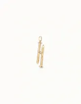 Dije con forma de letra H, bañado en oro de 18k, con diseño de líneas orgánicas y acabado brillante.