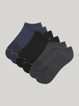 Pack de tres pares de medias tobilleras Tommy Hilfiger en colores azul, negro y gris. Confeccionadas con materiales reciclados.