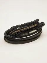 Set de pulseras negras para hombre, con cuentas, trenzados y tiras de cuero.