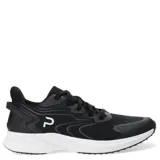 Championes deportivos de hombre en color negro con detalles en blanco, confeccionados en malla transpirable con refuerzos sintéticos y suela de goma blanca.