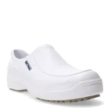 Zapatos tipo zueco de seguridad marca Soft Works, color blanco, con diseño ergonómico, material sintético resistente y suela antideslizante.