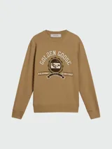 Buzo de cuello redondo Golden Goose, confeccionado en algodón, con estampado frontal estilo universitario en tonos marrones y crema.