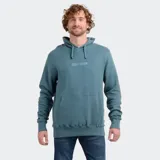 Canguro con capucha y bolsillo frontal tipo canguro, color verde azulado, con logo de la marca bordado en el pecho y puños acanalados.