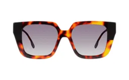 Lentes de sol Donna modelo 1255, con montura gruesa de acetato color carey con laterales negros y lentes grises degradadas.