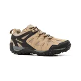 Championes de trekking Hi-Tec modelo Patsy, en combinación de colores tostado y negro. Presentan un diseño robusto con refuerzos laterales, suela con relieve para mayor tracción y cierre mediante cordones.