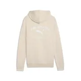 Canguro Puma de color verde petróleo, con capucha ajustable con cordones, bolsillo frontal tipo canguro y logo de la marca estampado en el pecho. Presenta puños con detalle de rayas en contraste.