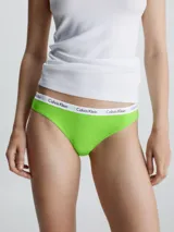 Bombacha clásica Calvin Klein color verde lima, de algodón elástico con cobertura trasera moderada, talle medio y cintura elástica con logo.