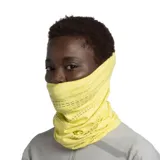 Cuello tubular Buff Dryflx® color amarillo flúor con estampado de líneas horizontales negras.