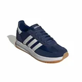 Championes Adidas modelo Run 70s 2.0, de color azul marino con las tres tiras características en blanco y suela de goma marrón.