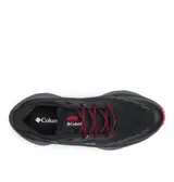 Championes de trail running Columbia modelo Konos Trillium Atr Techlite, color negro con detalles en rojo y suela gruesa con amortiguación.