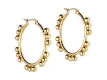 Aros tipo argolla dorados con detalle de bolitas.
