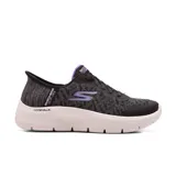Championes deportivos Skechers Slip-ins Go Walk Flex para mujer, color negro con detalles en gris y violeta.