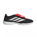 Championes de fútbol adidas Predator League TF, color negro con detalles en blanco y lengüeta roja. Presentan tecnología Lightstrike en la entresuela y suela con tapones para césped sintético.