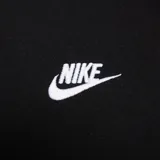 Buzo Nike de cuello redondo, confeccionado en tejido fleece de densidad media con interior suave. Presenta un diseño clásico en color negro con el logo Nike Futura bordado en blanco en el pecho, puños y dobladillo acanalados.