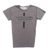Remera de manga corta color gris jaspeado con estampado frontal en negro que dice "YOU ONLY FAIL WHEN YOU STOP TRYING" y el logo de DUXON CLOTHES.