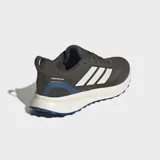 Championes de running Adidas Runfalcon 5TR, color gris oscuro con tres franjas blancas y detalles en azul. Presentan una capellada con tratamiento repelente al agua y entresuela Cloudfoam.