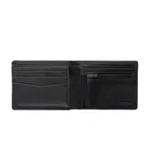 Billetera negra de cuero sintético con logo Rip Curl estampado en relieve.