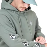 Canguro verde con capucha y bolsillo tipo canguro. Logo de Volcom estampado en el pecho y en la manga.