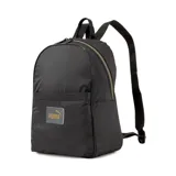 Mochila Puma Core Pop negra con logo dorado. Cuenta con compartimento principal con cierre bidireccional, bolsillo frontal oculto con cierre, compartimento interno compacto y correas suaves con longitud ajustable.