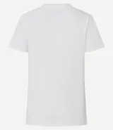 Remera tipo t-shirt de algodón, color beige claro, con cuello redondo y mangas cortas dobladas.