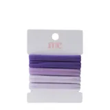 Pack de cinco gomitas para el pelo elásticas, en degradé de tonos violetas y lilas.