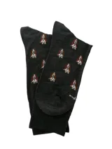 Medias de largo medio color gris carbón con estampado de perros pequeños.