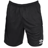 Short deportivo negro de poliéster con cintura elástica y logo Umbro estampado en blanco en la pierna derecha.