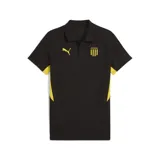 Polo de fútbol Puma color negro con detalles en amarillo, escudo del Club Atlético Peñarol y logo de Puma bordados.