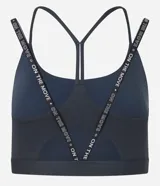 Top deportivo color gris oscuro con copas, breteles finos con lettering y estampado frontal "Sporty".