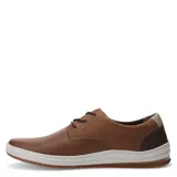 Zapato casual de hombre Freeway modelo Wave 03, color marrón, con capellada de cuero liso, punta ovalada y sistema de cordones. Posee una suela gruesa blanca con una banda de goma marrón en la base.