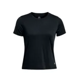 Remera deportiva Under Armour de manga corta, confeccionada en tejido ligero y transpirable con tecnología de secado rápido y control de olores. Presenta un diseño minimalista en color negro con detalles reflectantes y dobladillo superpuesto para mayor ventilación.