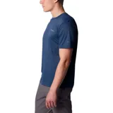 Remera deportiva Columbia Hike Crew Omni-Wick de color azul marino, con cuello redondo y manga corta. Cuenta con tecnología de absorción de humedad y el logotipo de la marca estampado en el pecho.