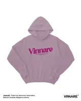 Hoodie rosado pastel de algodón con capucha y bolsillo canguro. Estampado en el pecho con el logo de la marca Vinnare y la frase "Peaceful and Sunny Lifestyle".
