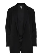 Blazer largo de punto elástico con cuello de solapas y corte regular. Confeccionado en una mezcla de poliéster reciclado y elastano, ofrece una textura suave y cómoda.