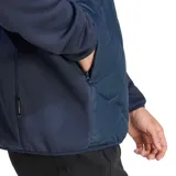 Campera híbrida Adidas Terrex con capucha, diseñada con paneles acolchados en el frente y mangas y espalda de tejido técnico elástico. Cuenta con cierre frontal completo y logo Terrex estampado en el pecho.
