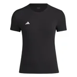 Remera deportiva Adidas Adizero Essentials de manga corta y cuello redondo, color negro, con logo reflectivo en el pecho.