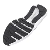 Championes de running Under Armour modelo Charged Assert 10, color negro con detalles en blanco. Presentan una parte superior de malla transpirable con refuerzos sintéticos, logo de la marca en el lateral y entresuela con tecnología Charged Cushioning para mayor amortiguación.