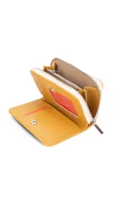 Billetera mediana de diseño rectangular, color negro con bordes en tono suela. Cuenta con cierre perimetral metálico y logo de la marca estampado en el frente.